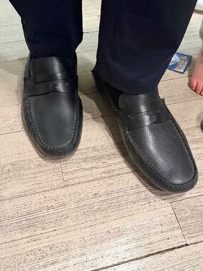 Marc Joseph Men's Black Perforated Penny Loafers